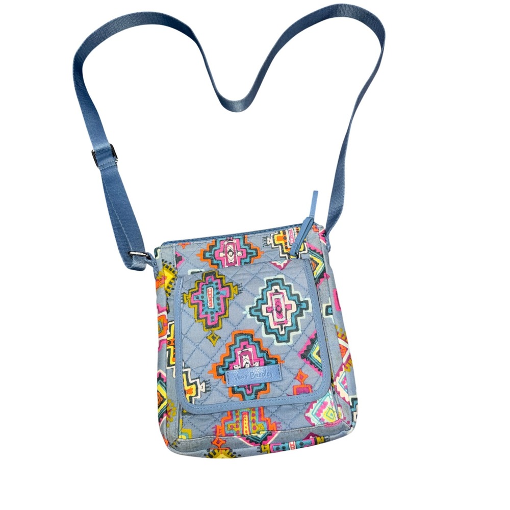 Vera Bradley Painted Medallions Quilted Blue Crossbody Bag with ID Window